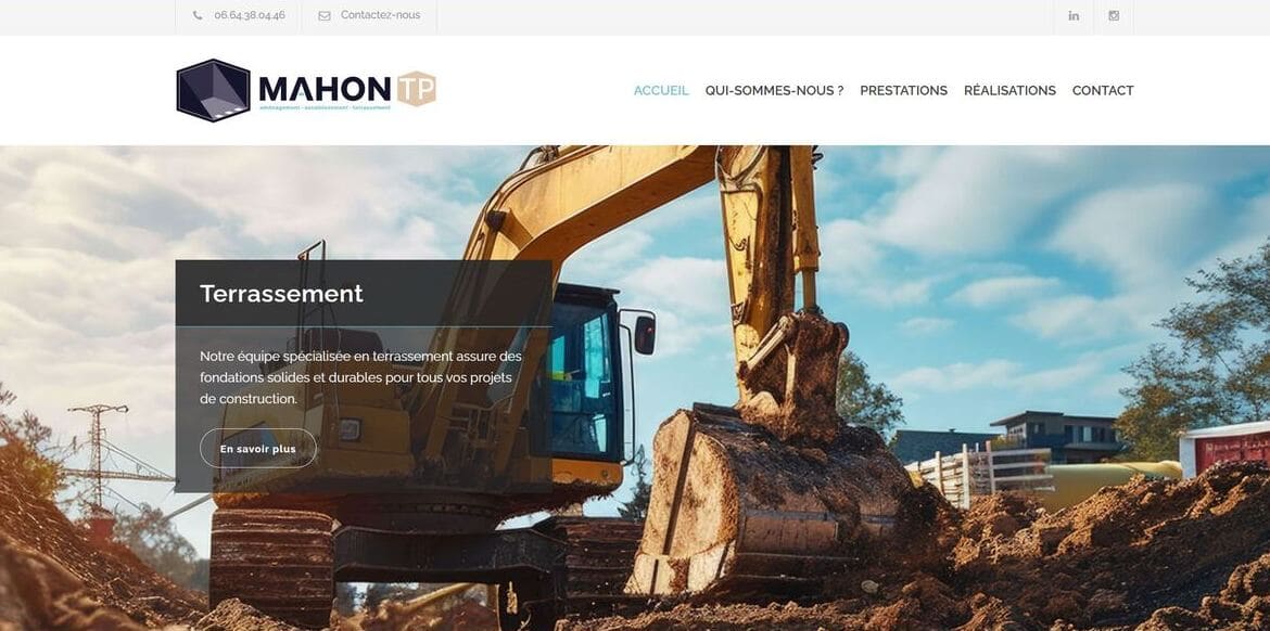 Création du site internet Mahon TP, aménagement extérieur en Eure-et-Loir